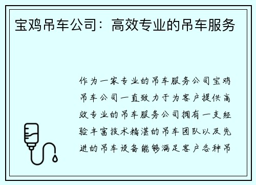 宝鸡吊车公司：高效专业的吊车服务